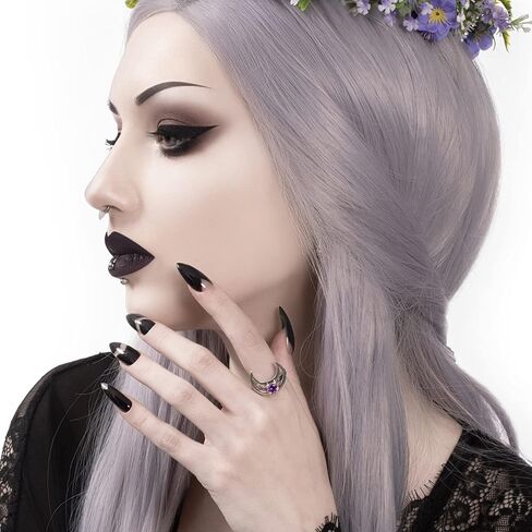 Rhea Moon Ring by Rogue+Wolf Halloween Silver Engagement Promise Crystal Wedding Rings for Women, Gothic Witch Y2K Jewelry Emo Goth Accessories, Stackable Boho Aesthetics for Teen Girls, Grunge Anime Indie Dainty Stainless Steel Witchy Creepy Gift in Saudi Arabia