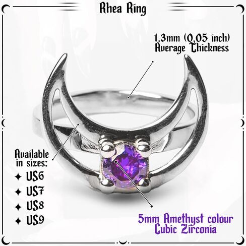 Rhea Moon Ring by Rogue+Wolf Halloween Silver Engagement Promise Crystal Wedding Rings for Women, Gothic Witch Y2K Jewelry Emo Goth Accessories, Stackable Boho Aesthetics for Teen Girls, Grunge Anime Indie Dainty Stainless Steel Witchy Creepy Gift in Saudi Arabia