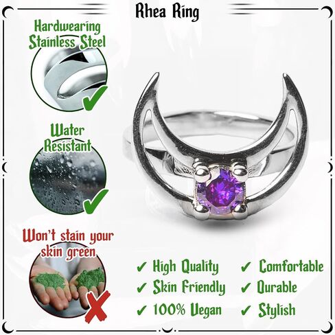 Rhea Moon Ring by Rogue+Wolf Halloween Silver Engagement Promise Crystal Wedding Rings for Women, Gothic Witch Y2K Jewelry Emo Goth Accessories, Stackable Boho Aesthetics for Teen Girls, Grunge Anime Indie Dainty Stainless Steel Witchy Creepy Gift in Saudi Arabia