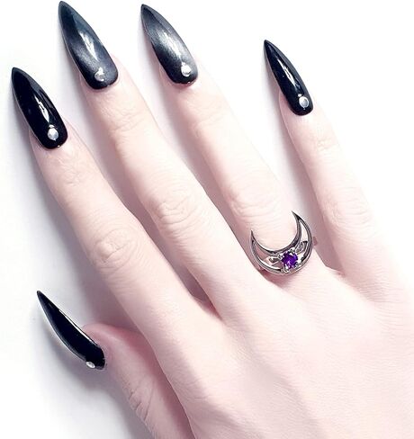 Rhea Moon Ring by Rogue+Wolf Halloween Silver Engagement Promise Crystal Wedding Rings for Women, Gothic Witch Y2K Jewelry Emo Goth Accessories, Stackable Boho Aesthetics for Teen Girls, Grunge Anime Indie Dainty Stainless Steel Witchy Creepy Gift in Saudi Arabia