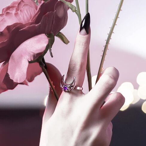 Rhea Moon Ring by Rogue+Wolf Halloween Silver Engagement Promise Crystal Wedding Rings for Women, Gothic Witch Y2K Jewelry Emo Goth Accessories, Stackable Boho Aesthetics for Teen Girls, Grunge Anime Indie Dainty Stainless Steel Witchy Creepy Gift in Saudi Arabia