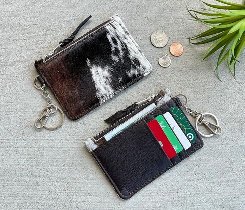 Western Cowhide Leather Wallet Keychain with Credit Card Holder and Coin Purse in Kuwait