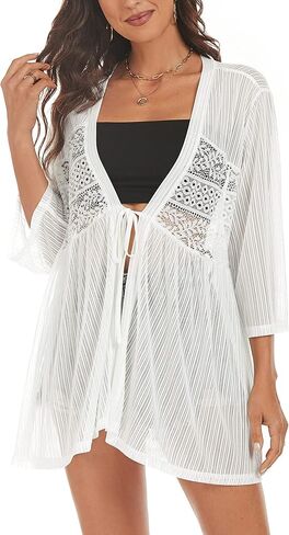 ZAFUL كارديجان صيفي خفيف الوزن للنساء 3/4 كم غطاء بيكيني كيمونو منسوج من الكروشيه in Kuwait