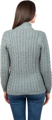 SAOL Shawl Neck Cardigan for Ladies 100% Merino Wool Buttoned V-Neck Sweater with Pockets for Women Made in Ireland in Saudi Arabia