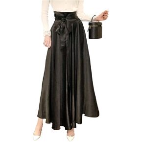 AIBEIX Women Elegant High Waist Wrap Tie Front Pleated Full Wing Maxi Skirts