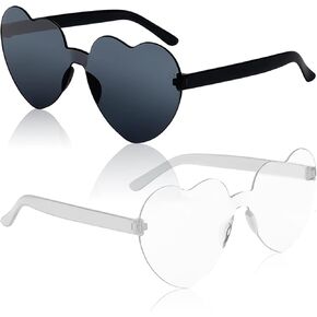 ILHSTY 2 pair Heart Sunglasses for Women Men, Bachelorette Party Glasses, Transparent Candy Color Heart Shaped Sunglasses… (Rose, Pink)