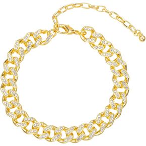 kelistom 18K White Gold Plated Cuban Link Anklet for Women Teen Girls Men, Iced Out Rhinestones Filled Chain Ankle Bracelets for Women with Paperclip Extension