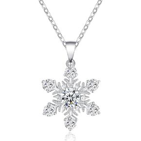 2CT Moissanite Snowflake Pendant Necklace for Women,D Color VVS1 Round Cut Lab Created Simulated Diamond Frozen Necklace S925 Sterling Silver with 18K White Gold Plated Gemstone Jewelry Gift for Girls