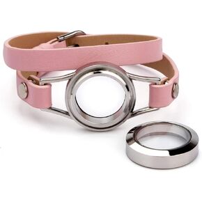 Africanbeads 316L Stainless Steel Floating Memory Locket Bracelet,Various Styles and Colorful Silver Plated Charm Leather Bangles for Girls and Women in Kuwait