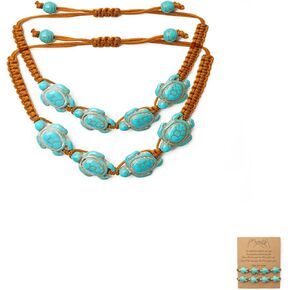 Caiyao 8mm Sea Turtle Natural Stone Beaded Bracelet Set Lava Stone Turquoise Stretchy Elastic Bracelet for Women Men Boy Girl Teen Summer Beach Animal Meditation Jewelry Gift