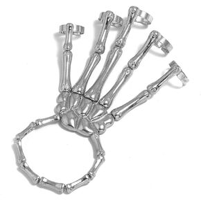 Caiyao Gothic Punk Metal Skull Skeleton Hand Bracelet Ring Exaggerated Bone Joint Fingers Wristband Talon Bracelet for Women Girl Men Boy Rock Hand Chain Halloween Costume Accessory Gifts in Saudi Arabia