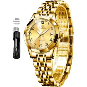 OLEVS Watches for Women Diamond with Date Luxury Leather Female Waterproof Women Wrist Watch Analog Dress Stainless Steel Ladies Watch Luminous Calendar Women Watch Green/Silver/Red Dial