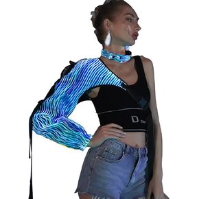 ملابس علوية نسائية من lumisonata بإبزيم علوي قصير بكتف واحد ملابس الهذيان مهرجان الموسيقى السوداء ملابس LED للنساء in Kuwait