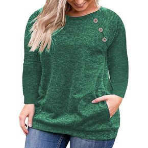 VISLILY Women's Plus Size Tops Long Sleeve Buttons Casual Shirt with Pockets in Kuwait