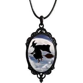 YWMAN Halloween Witch Cameo Necklace - Gothic Bat Moon Pendent Mystery Wiccan Jewelry for Women and Girls in Kuwait