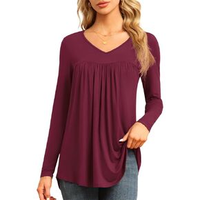 LAOLASI Womens Long Sleeve Tunic Tops V Neck Casual Dressy T Shirts Loose Fit Wear with Leggings Blouses Fall Tops for Women in Saudi Arabia