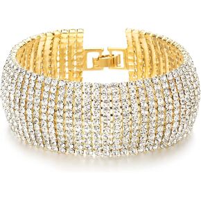 COOLSTEELANDBEYOND Sparkling Womens Crystal Rhinestones Cluster Wide Bangle Bracelet, Necklace, Luxury in Saudi Arabia