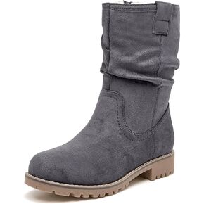 VJH confort Women's Mid Calf Boots Slouchy Riding Combat Low Heel Fur Lined Winter Zipper Booties in Saudi Arabia