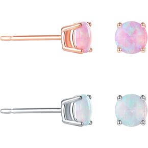 أقراط أوبال للنساء: أوبال لا يسبب الحساسية، أزرق وردي صغير، حجر القمر، ذهب عيار 18 قيراط، مجموعة مسامير مطلية بالفضة، أقراط زركونيا مكعبة للآذان الحساسة، هدية مجوهرات للنساء والفتيات in Kuwait