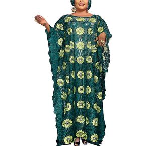 فستان قفطان نسائي عالي الدقة من الدانتيل بطول الأرض، فستان بوبو الأفريقي برقبة قارب، قفطان مقاس كبير in Kuwait