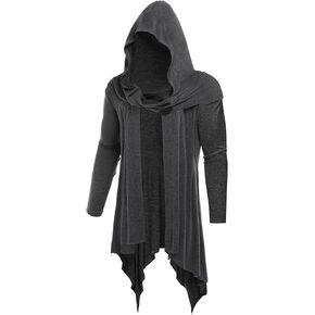 OYOZONE Men's Long Hooded Cardigan Ruffle Shawl Collar Open Front Lightweight Drape Cape Overcoat with Pockets in Saudi Arabia
