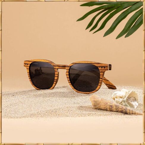 ووديز نظارة شمسية مستقطبة من خشب الحمار الوحشي بالكامل للرجال والنساء | عدسات مستقطبة سوداء واطار خشبي حقيقي | حماية 100% من الاشعة فوق البنفسجية الطويلة والمتوسطة in Kuwait