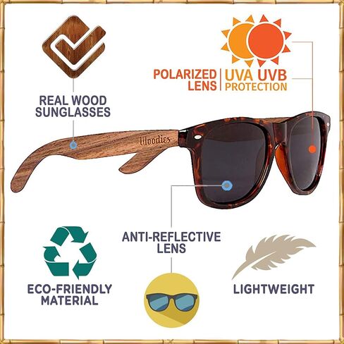 ووديز نظارة شمسية من خشب الجوز باطار صدفة السلحفاة, بني, M in Kuwait