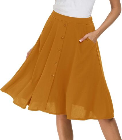 Sinono Womens Casual Pleated High Waisted A Line Midi Button Front Skirts with Pockets in Kuwait
