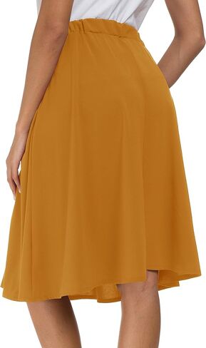 Sinono Womens Casual Pleated High Waisted A Line Midi Button Front Skirts with Pockets in Kuwait