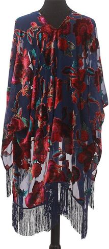 فستان Genovega بوشاح روانا المنقوش المخملي - فستان كارديجان نسائي زهري مع شراشيب in Kuwait