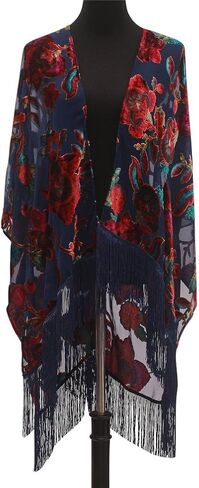 فستان Genovega بوشاح روانا المنقوش المخملي - فستان كارديجان نسائي زهري مع شراشيب in Kuwait