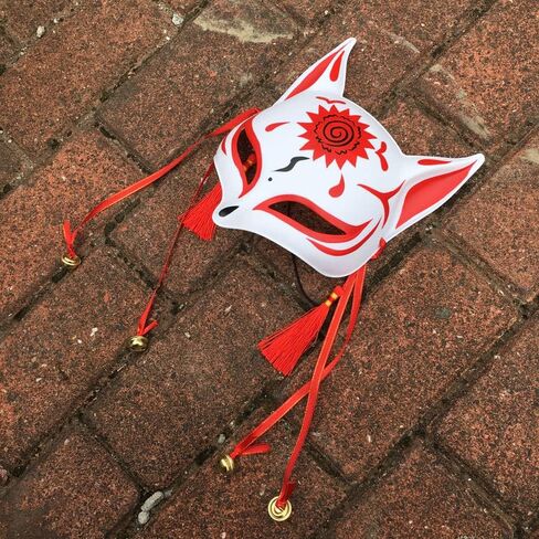 YangYong Kitsune Mask for Halloween Costume, Japanese Traditional Fox Cosplay Kabuki Masks Anime Masquerade Ball Party in Saudi Arabia