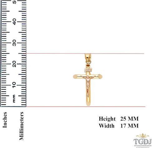 قلادة صليب من الذهب الوردي عيار 14 قيراط - قلادة دينية على شكل صليب يسوع بدرجتين - مناسبة للرجال والنساء - هدية رائعة لعيد الميلاد وجميع المناسبات in Kuwait