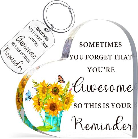 هدايا ملهمة على شكل قلب أكريليك من Yulejo للنساء، هدايا شكر في بعض الأحيان تنسى أنك هدايا رائعة مع سلسلة مفاتيح (عباد الشمس، 4 × 4 بوصة) in Kuwait