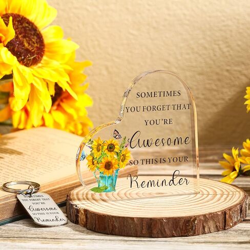 هدايا ملهمة على شكل قلب أكريليك من Yulejo للنساء، هدايا شكر في بعض الأحيان تنسى أنك هدايا رائعة مع سلسلة مفاتيح (عباد الشمس، 4 × 4 بوصة) in Kuwait