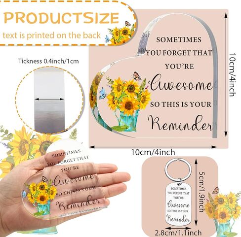 هدايا ملهمة على شكل قلب أكريليك من Yulejo للنساء، هدايا شكر في بعض الأحيان تنسى أنك هدايا رائعة مع سلسلة مفاتيح (عباد الشمس، 4 × 4 بوصة) in Kuwait