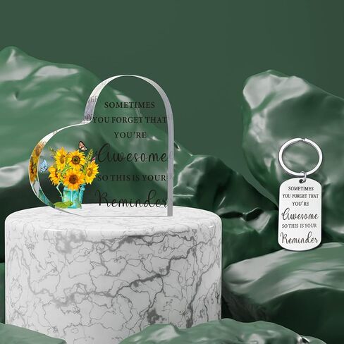 هدايا ملهمة على شكل قلب أكريليك من Yulejo للنساء، هدايا شكر في بعض الأحيان تنسى أنك هدايا رائعة مع سلسلة مفاتيح (عباد الشمس، 4 × 4 بوصة) in Kuwait