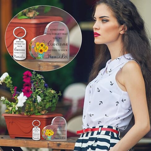 هدايا ملهمة على شكل قلب أكريليك من Yulejo للنساء، هدايا شكر في بعض الأحيان تنسى أنك هدايا رائعة مع سلسلة مفاتيح (عباد الشمس، 4 × 4 بوصة) in Kuwait