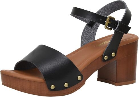 CUSHIONAIRE Women's Sloan Faux Wood Sandal +Memory Foam & LiteSole Technology -Wide Widths Available, Black 8 in Saudi Arabia
