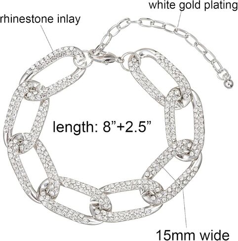 kelistom 18K White Gold Plated Cuban Link Anklet for Women Teen Girls Men, Iced Out Rhinestones Filled Chain Ankle Bracelets for Women with Paperclip Extension in Saudi Arabia