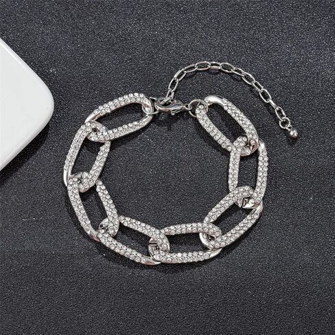 kelistom 18K White Gold Plated Cuban Link Anklet for Women Teen Girls Men, Iced Out Rhinestones Filled Chain Ankle Bracelets for Women with Paperclip Extension in Saudi Arabia
