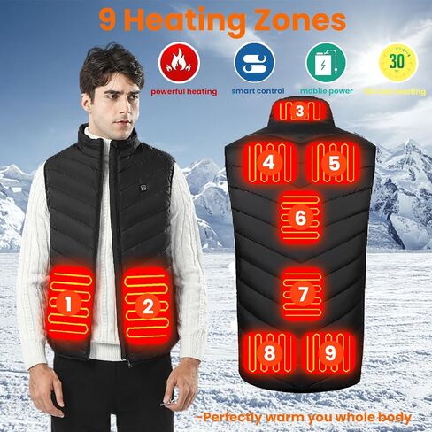 سترة Jaoruizer ساخنة للرجال والنساء، سترة قابلة لإعادة الشحن وتدفئة 9 مناطق تسخين خفيفة الوزن ودافئة سترة كهربائية ساخنة (XL) in Kuwait