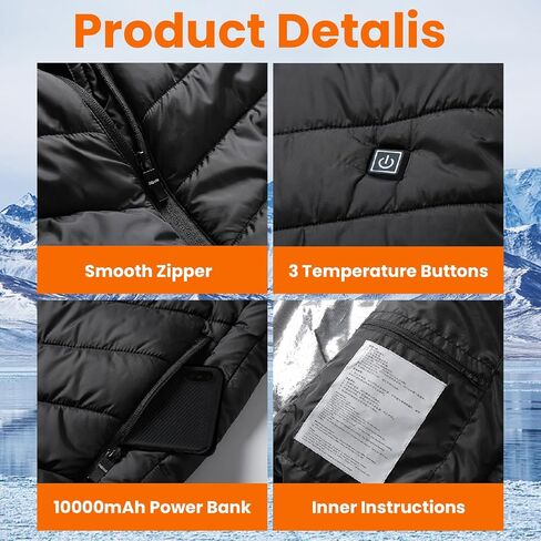 سترة Jaoruizer ساخنة للرجال والنساء، سترة قابلة لإعادة الشحن وتدفئة 9 مناطق تسخين خفيفة الوزن ودافئة سترة كهربائية ساخنة (XL) in Kuwait