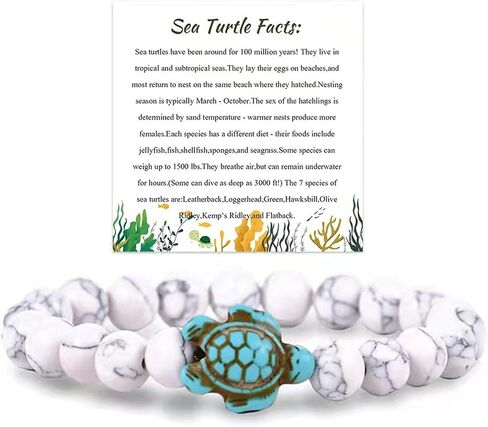 Caiyao 8mm Sea Turtle Natural Stone Beaded Bracelet Set Lava Stone Turquoise Stretchy Elastic Bracelet for Women Men Boy Girl Teen Summer Beach Animal Meditation Jewelry Gift in Saudi Arabia