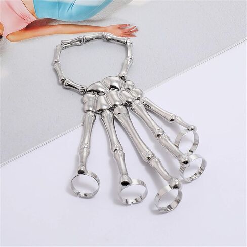 Caiyao Gothic Punk Metal Skull Skeleton Hand Bracelet Ring Exaggerated Bone Joint Fingers Wristband Talon Bracelet for Women Girl Men Boy Rock Hand Chain Halloween Costume Accessory Gifts in Saudi Arabia