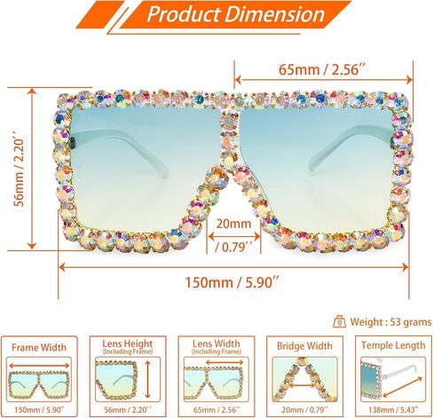 Xpectrum Extra Large Square Elton Crystal Sunglasses Bling Rhinestone Concert Glasses in Kuwait