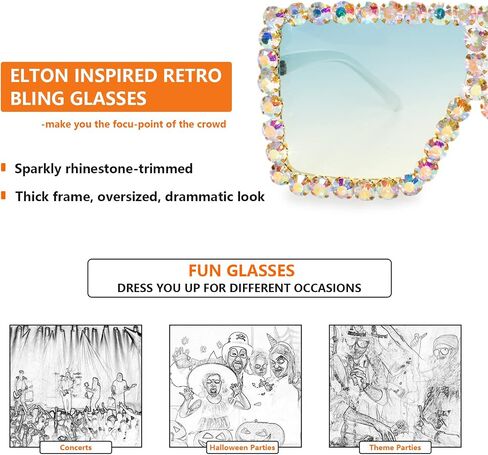 Xpectrum Extra Large Square Elton Crystal Sunglasses Bling Rhinestone Concert Glasses in Kuwait