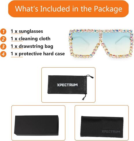 Xpectrum Extra Large Square Elton Crystal Sunglasses Bling Rhinestone Concert Glasses in Kuwait