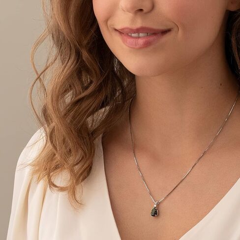 Peora 14K White Gold Created Black Opal with Genuine Diamond Pendant for Women, Elegant Teardrop Solitaire, Pear Shape, 10x7mm, 1 Carat total in Saudi Arabia
