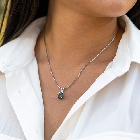 Peora 14K White Gold Created Black Opal with Genuine Diamond Pendant for Women, Elegant Teardrop Solitaire, Pear Shape, 10x7mm, 1 Carat total in Saudi Arabia
